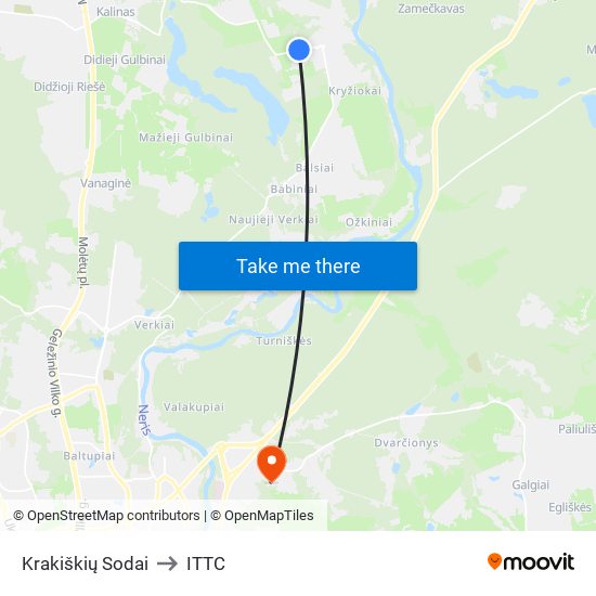 Krakiškių Sodai to ITTC map