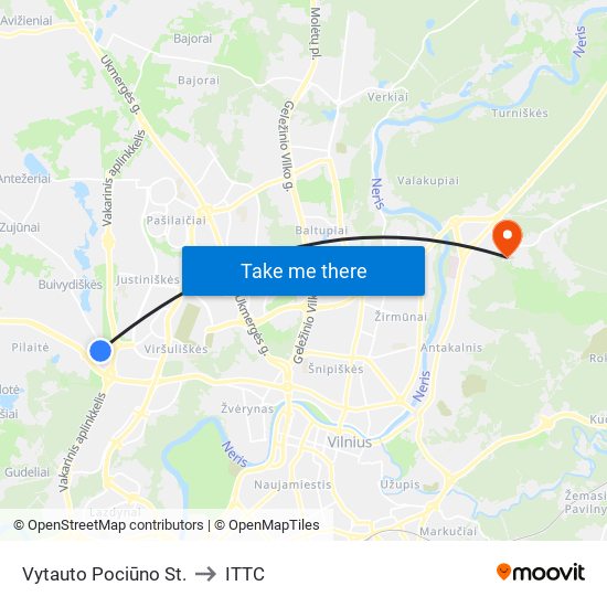 Vytauto Pociūno St. to ITTC map