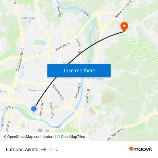 Europos Aikštė to ITTC map