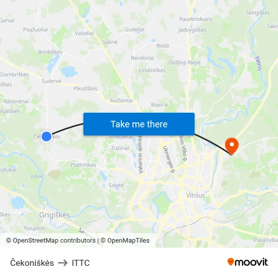 Čekoniškės to ITTC map