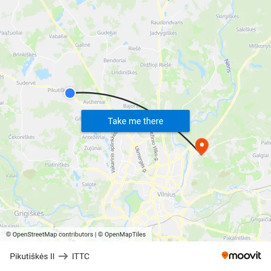 Pikutiškės II to ITTC map