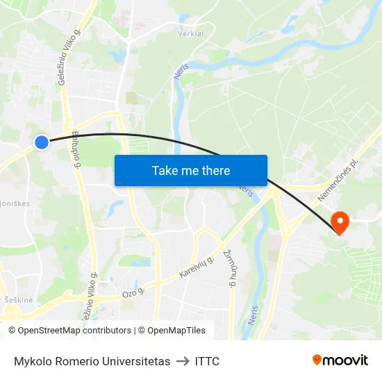 Mykolo Romerio Universitetas to ITTC map