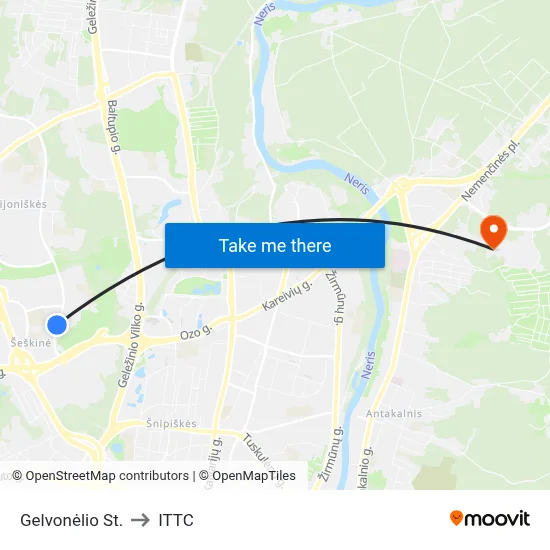 Gelvonėlio St. to ITTC map
