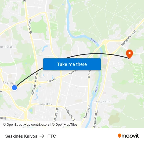 Šeškinės Kalvos to ITTC map