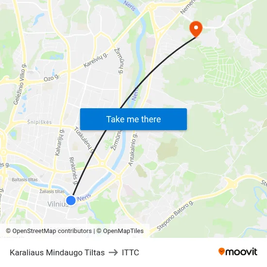 Karaliaus Mindaugo Tiltas to ITTC map