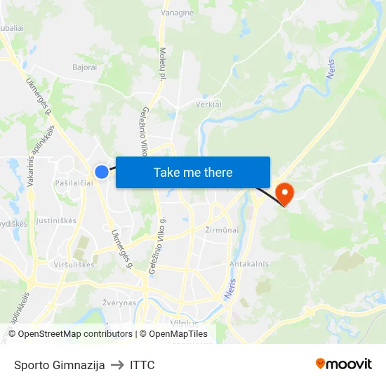 Sporto Gimnazija to ITTC map
