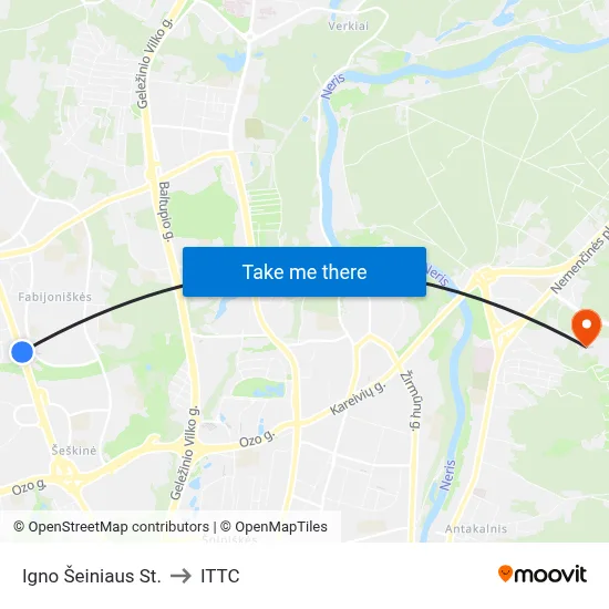 Igno Šeiniaus St. to ITTC map