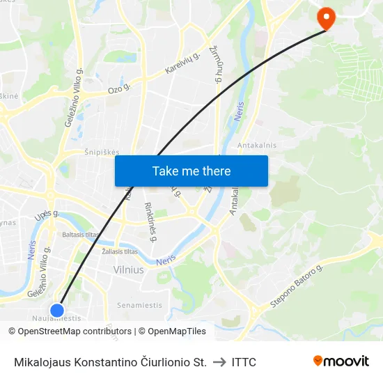 Mikalojaus Konstantino Čiurlionio St. to ITTC map
