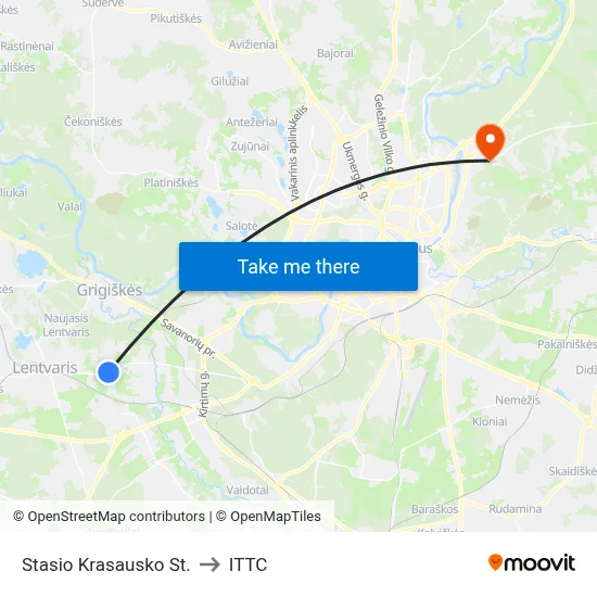 Stasio Krasausko St. to ITTC map