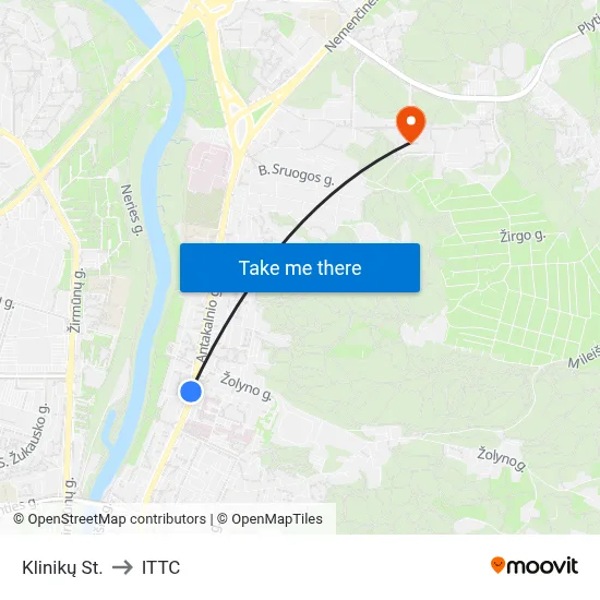 Klinikų St. to ITTC map