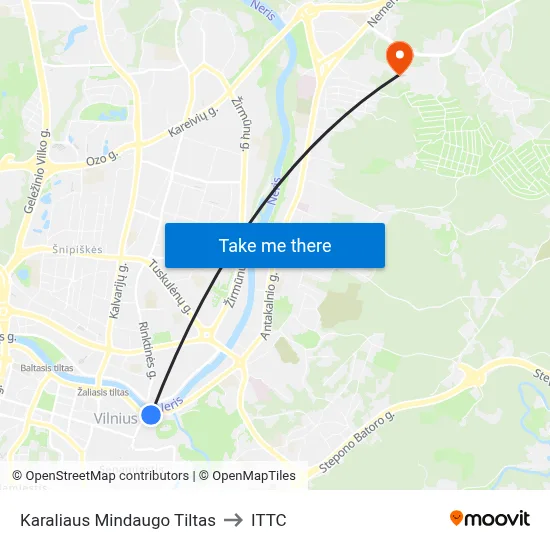 Karaliaus Mindaugo Tiltas to ITTC map