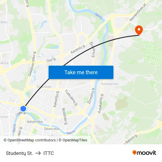Studentų St. to ITTC map