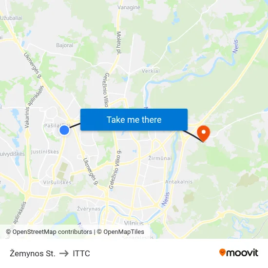 Žemynos St. to ITTC map