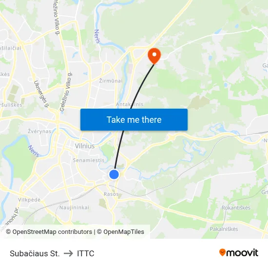 Subačiaus St. to ITTC map