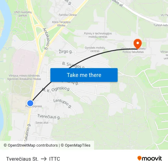 Tverečiaus St. to ITTC map