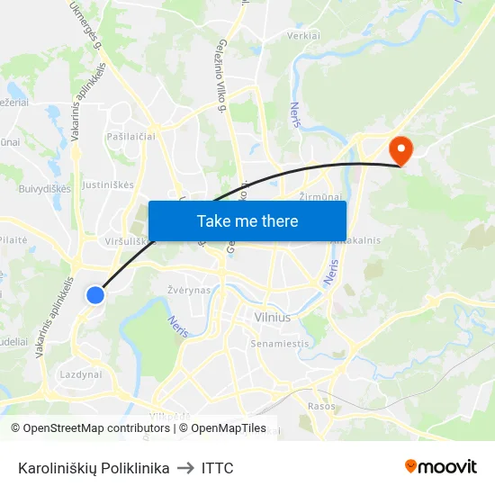 Karoliniškių Poliklinika to ITTC map