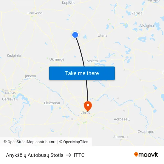 Anykščių Autobusų Stotis to ITTC map