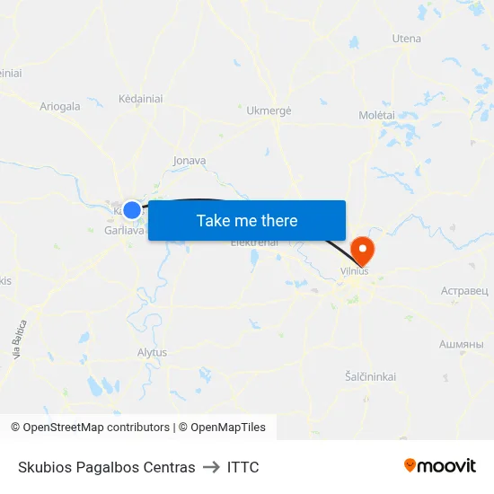 Skubios Pagalbos Centras to ITTC map