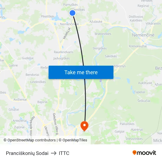 Pranciškonių Sodai to ITTC map