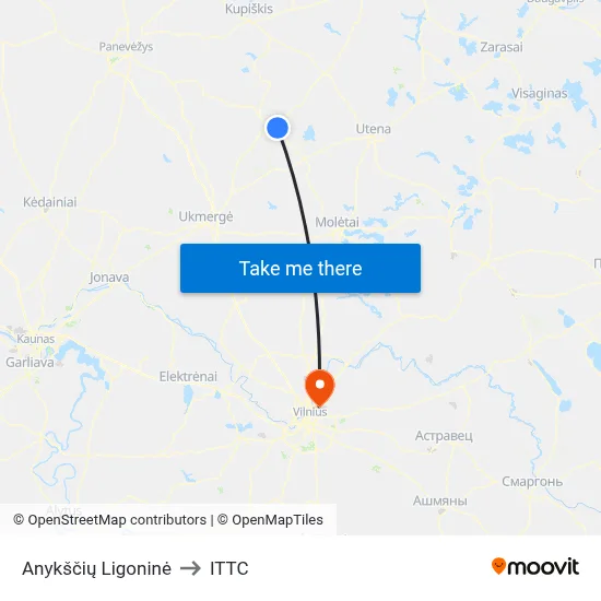 Anykščių Ligoninė to ITTC map