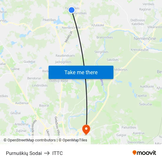 Purnuškių Sodai to ITTC map