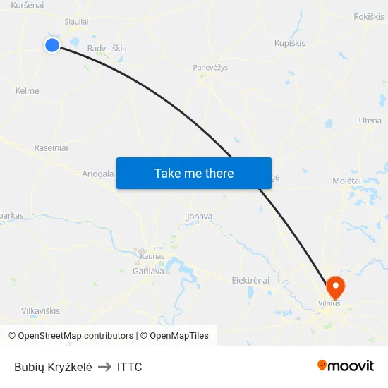 Bubių Kryžkelė to ITTC map