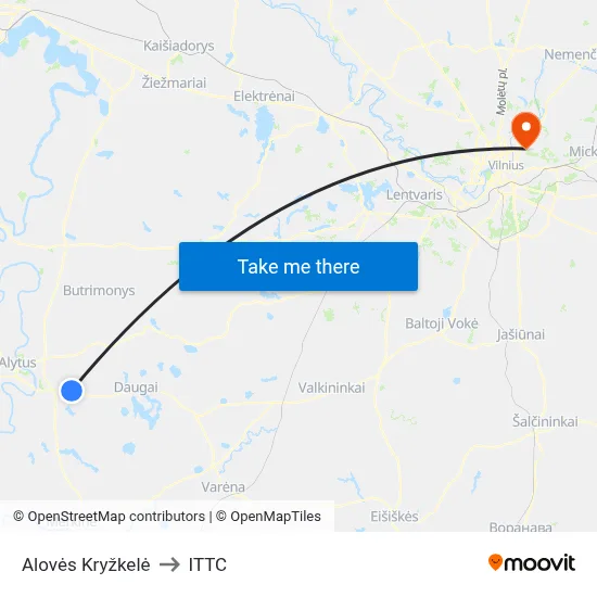 Alovės Kryžkelė to ITTC map