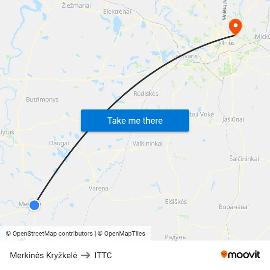 Merkinės Kryžkelė to ITTC map
