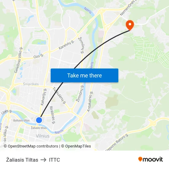 Žaliasis Tiltas to ITTC map