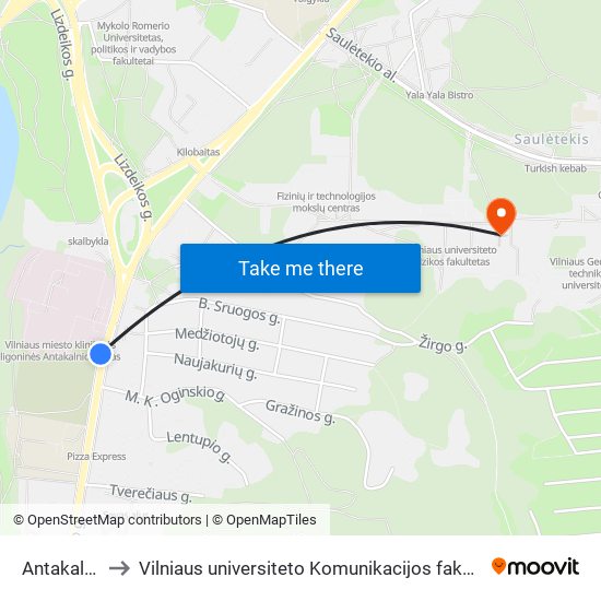 Antakalnis to Vilniaus universiteto Komunikacijos fakultetas map