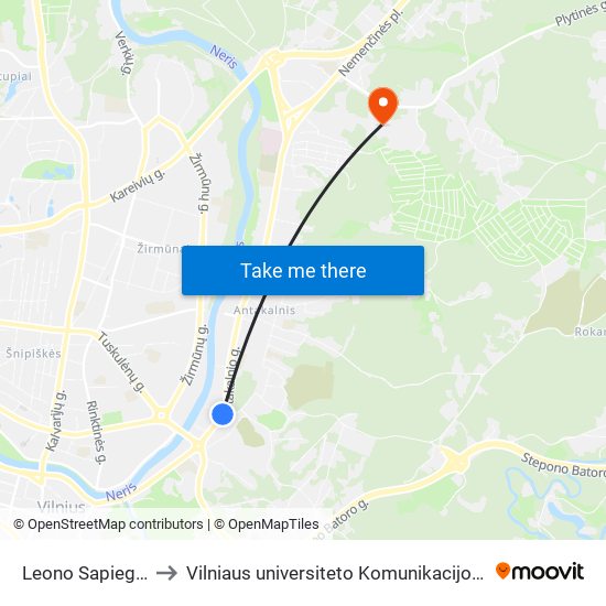 Leono Sapiegos St. to Vilniaus universiteto Komunikacijos fakultetas map