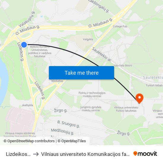 Lizdeikos St. to Vilniaus universiteto Komunikacijos fakultetas map