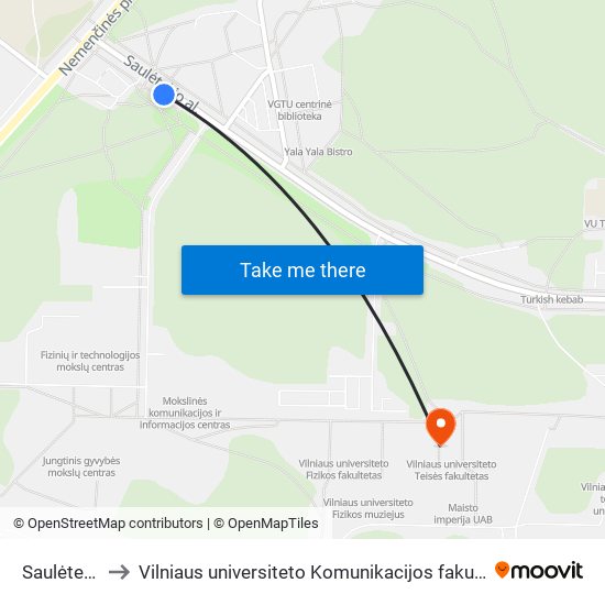 Saulėtekis to Vilniaus universiteto Komunikacijos fakultetas map
