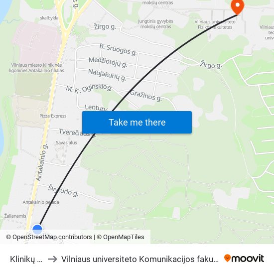Klinikų St. to Vilniaus universiteto Komunikacijos fakultetas map