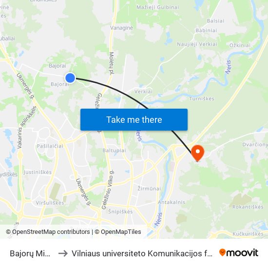Bajorų Miškas to Vilniaus universiteto Komunikacijos fakultetas map