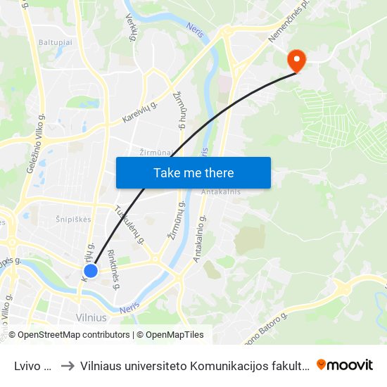 Lvivo St. to Vilniaus universiteto Komunikacijos fakultetas map