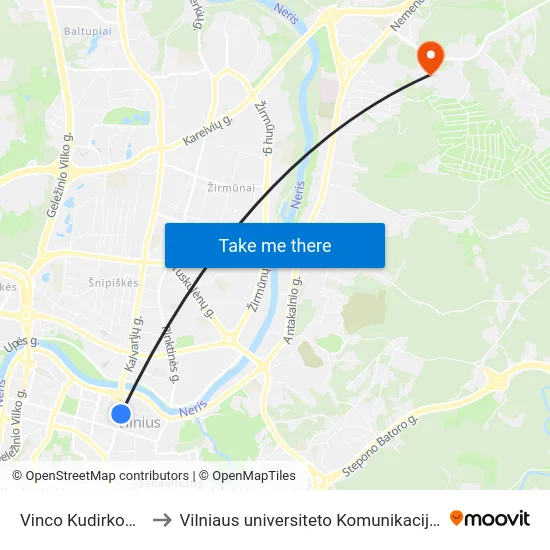 Vinco Kudirkos Aikštė to Vilniaus universiteto Komunikacijos fakultetas map