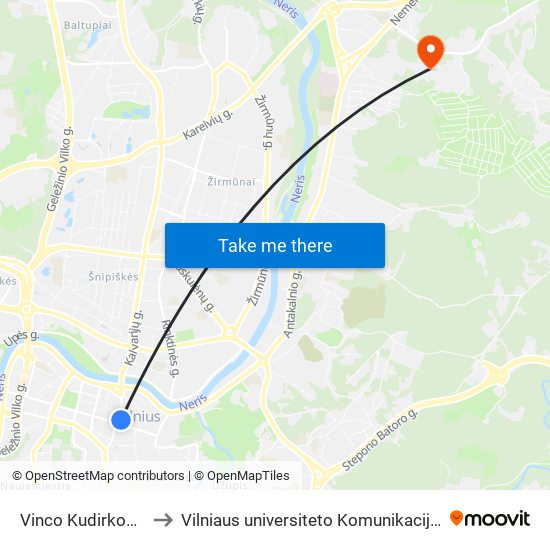 Vinco Kudirkos Aikštė to Vilniaus universiteto Komunikacijos fakultetas map