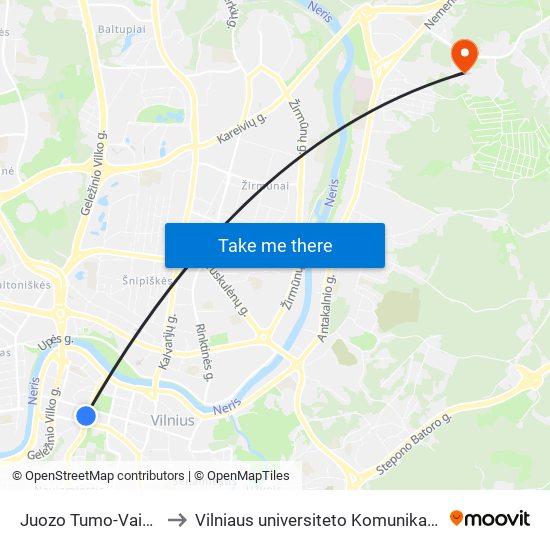 Juozo Tumo-Vaižganto St. to Vilniaus universiteto Komunikacijos fakultetas map