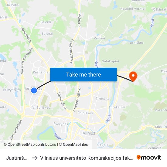 Justiniškės to Vilniaus universiteto Komunikacijos fakultetas map