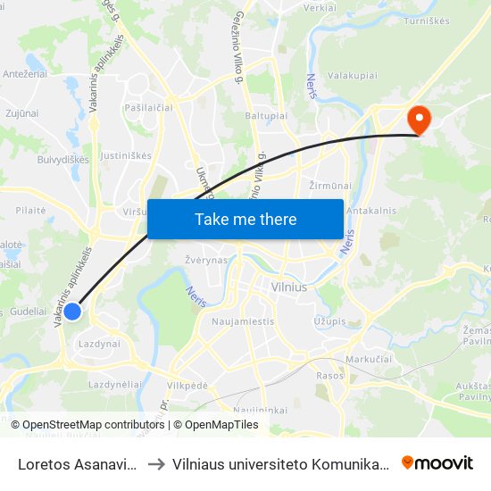 Loretos Asanavičiūtės St. to Vilniaus universiteto Komunikacijos fakultetas map