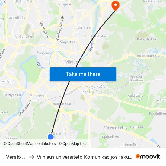 Verslo St. to Vilniaus universiteto Komunikacijos fakultetas map