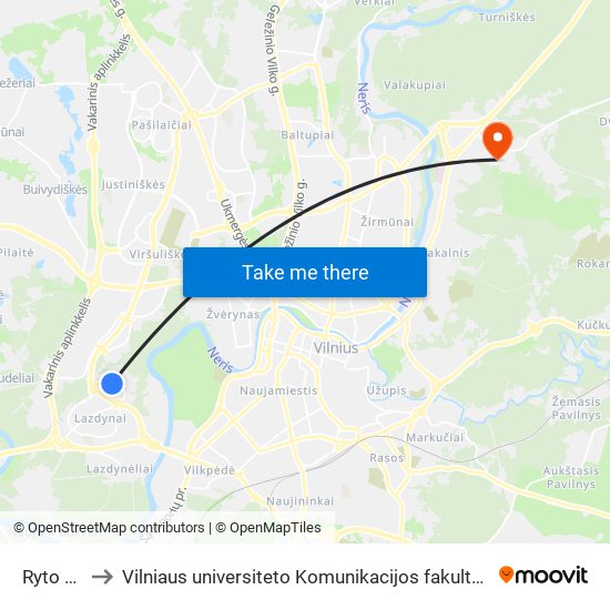 Ryto St. to Vilniaus universiteto Komunikacijos fakultetas map