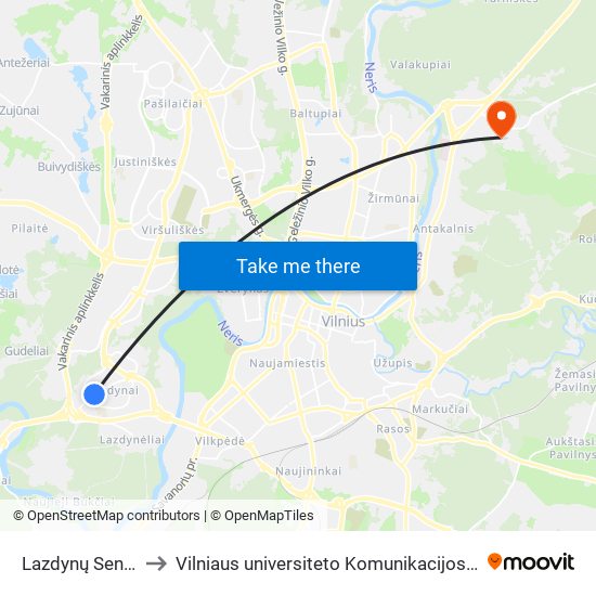 Lazdynų Seniūnija to Vilniaus universiteto Komunikacijos fakultetas map