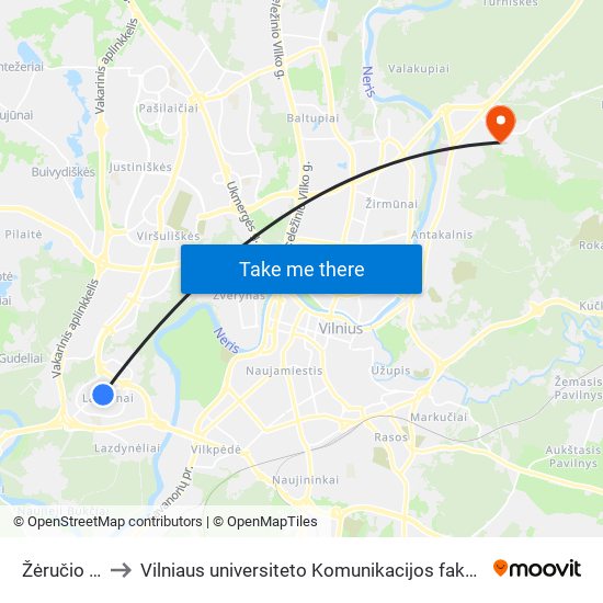 Žėručio St. to Vilniaus universiteto Komunikacijos fakultetas map