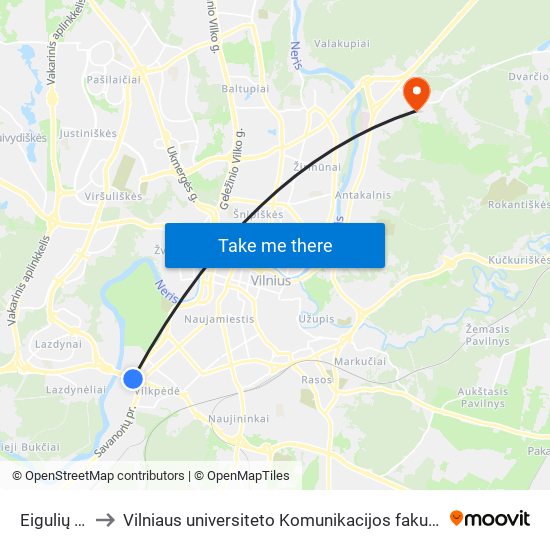 Eigulių St. to Vilniaus universiteto Komunikacijos fakultetas map