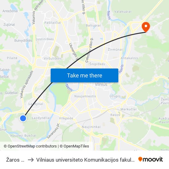 Žaros St. to Vilniaus universiteto Komunikacijos fakultetas map