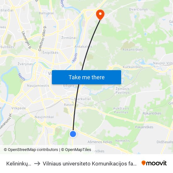 Kelininkų St. to Vilniaus universiteto Komunikacijos fakultetas map