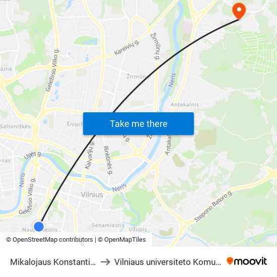 Mikalojaus Konstantino Čiurlionio St. to Vilniaus universiteto Komunikacijos fakultetas map