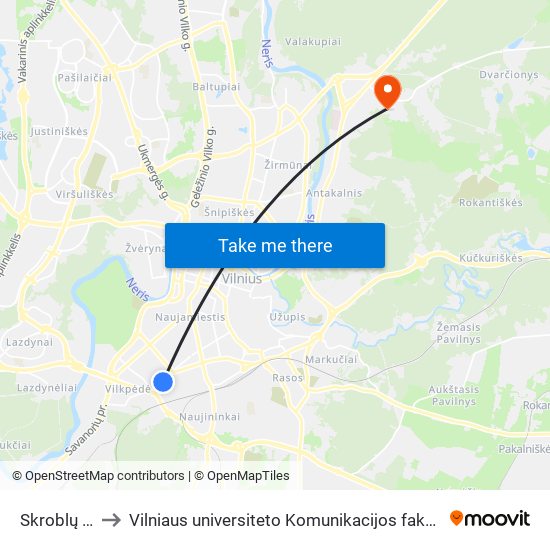 Skroblų St. to Vilniaus universiteto Komunikacijos fakultetas map